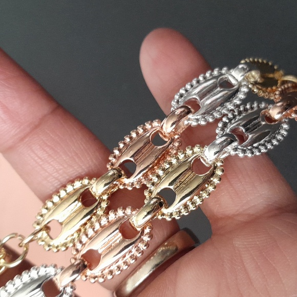 Tri Color Gold Filled Chunky Oval Chain Anklet Ankle Bracelet New - Picture 4 of 5